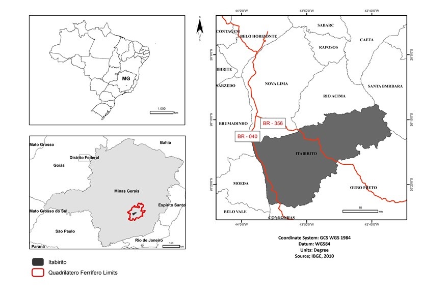 Location map of the municipality of Itabirito - MG &ndash; Brazil