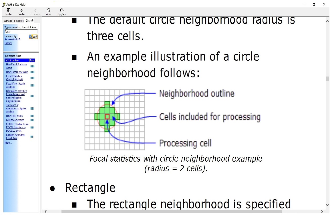 Circular mobile window of 2 pixels used in the statistical analysis.
