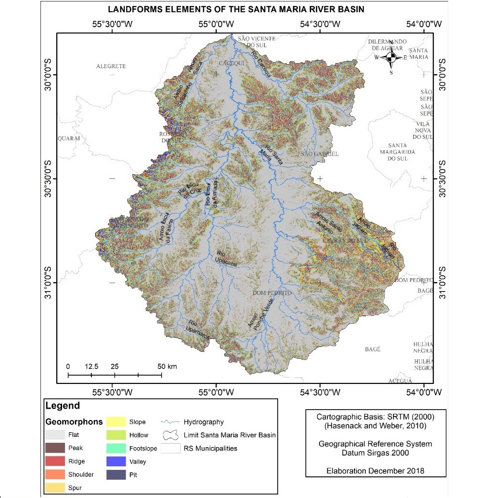 Spatial distribution of the landform elements in the catchment area of the Santa Maria River.