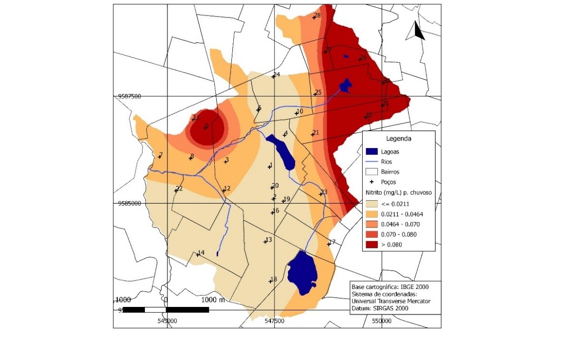 Zoning of nitrite concentrations in the rainy season