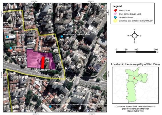 Location of the Teatro Oficina in Bixiga and the Silvio Santos Group's Land