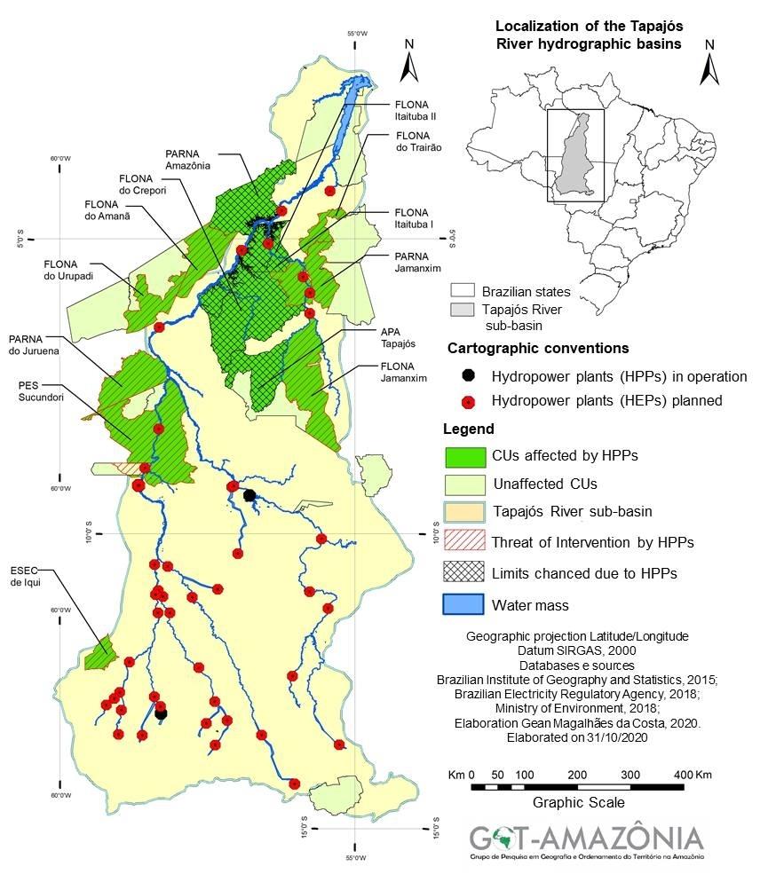 Hydroelectric Power Plants and Conservation Units in the Tapajs River basin.