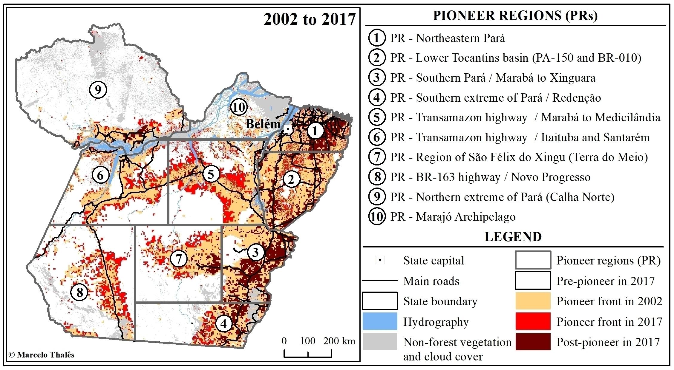 Dynamics of the pioneer fronts between 2002 and 2017 and the pioneer regions in the Brazilian state of Par