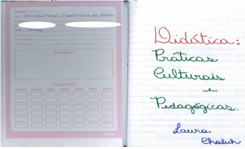 Primeira folha do caderno