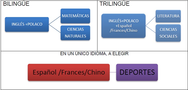 Idiomas en los que se imparten las diferentes materias en la escuela Internacional Trilinge de Varsovia