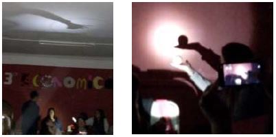 Proyecci�n de sombras en el techo y proyecci�n de sobras en la pared.