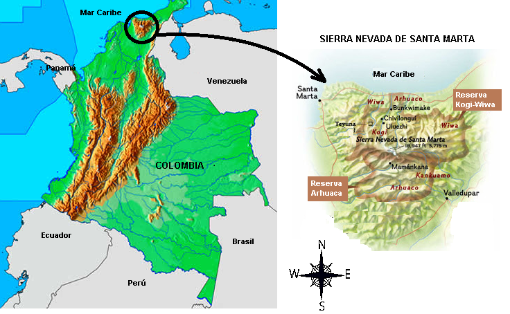 Ubicación
geográfica de la sierra nevada de Santa Marta[1]