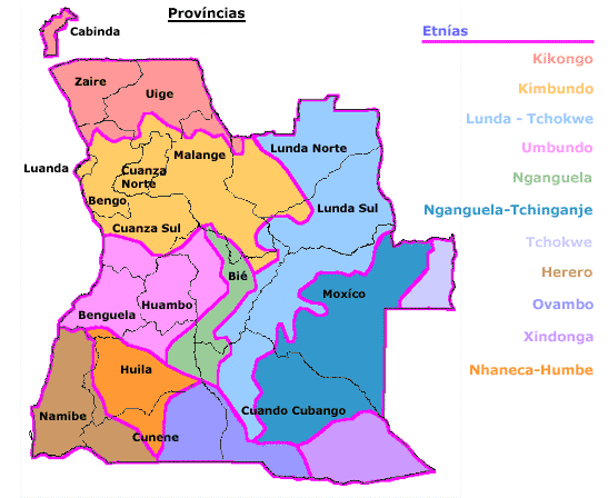 Mapa étnico de Angola atualizado em 2012