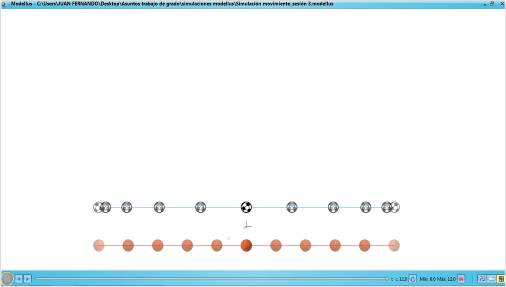 Imagen estroboscópica de la
simulación 3 - El movimiento en una dimensión.