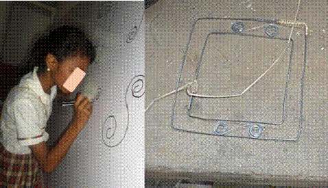  Estudiante realizando un dibujo y estructura formada por ellos