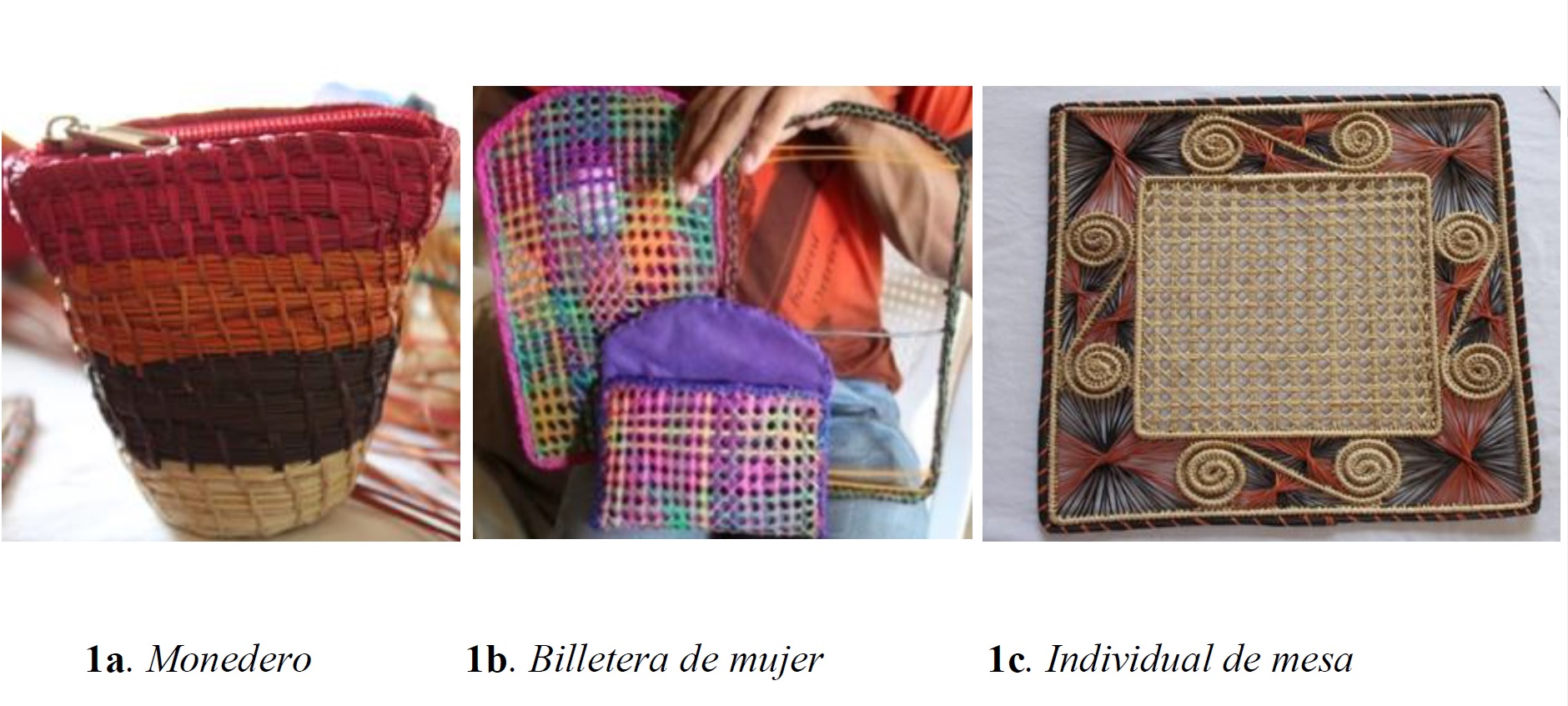 Tipología de artesanías de Usiacurí: sin
molde (1a), con molde (1b) y con alambre (1c).