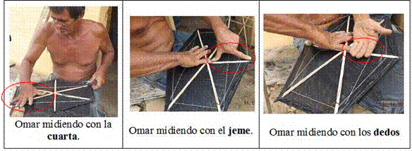 Unidades de medida, de izquierda a derecha, cuarta,
jeme y dedo.