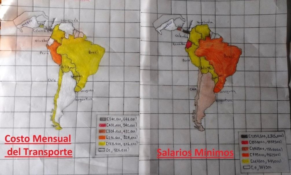  Mapas informativos sobre salarios mínimos y los gastos en transporte de
algunos países de Latinoamérica
