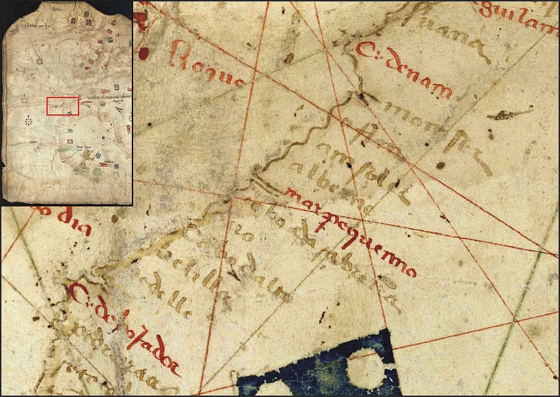 Detalle del Portulano de Pedro Reinel, datado entre 1492-1504