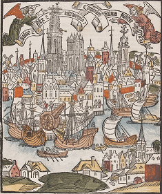 Vista antigua de la ciudad de Amberes, c. 1520.