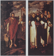 San Juan y Santos Dominicos, c. 1555-1565. Guillaume Benson (atrib.). �leo sobre tabla, 183 x 94 cm. (cada una de las tablas). Iglesia del exconvento de Santo Domingo de Guzm�n, Santa Cruz de La Palma.