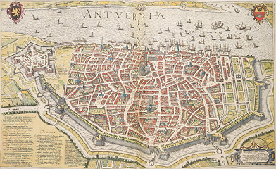 Vista a�rea de Amberes desde el Este, 1557. Hieronimus Cock.