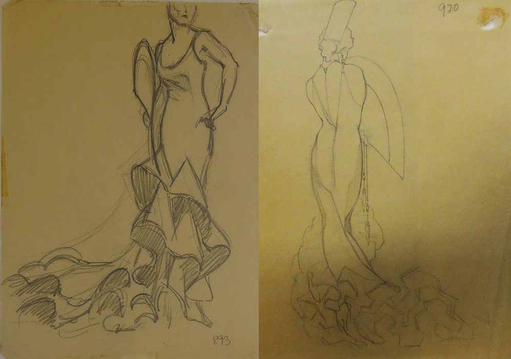  Estudios de
figurines para traje de bata andaluza para Conchita Superv&iacute;a.
1931.