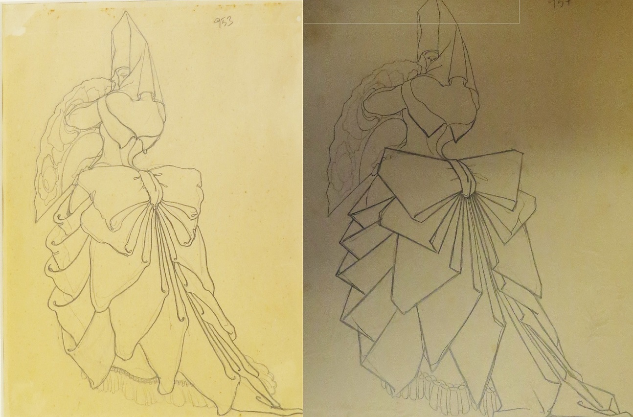 Estudios de figurines de Segunda mujer tapada
para El fandango de candil. 1927.