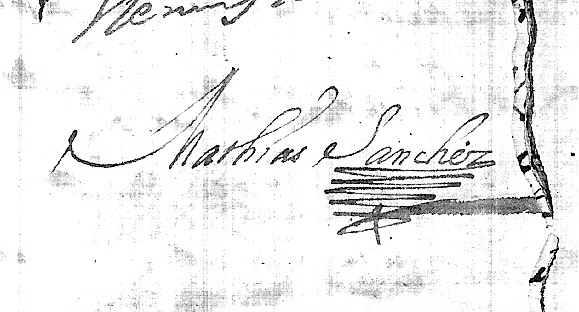 Firma de Mat&iacute;as S&aacute;nchez en un documento de 1731.