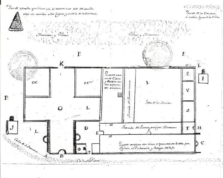 Plano del colegio de La Orotava hacia 1735, incluido en el manuscrito de Mat&iacute;as S&aacute;nchez