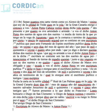 Modelo de transcripci&oacute;n (AHPLP, PN 737, f. 118r).