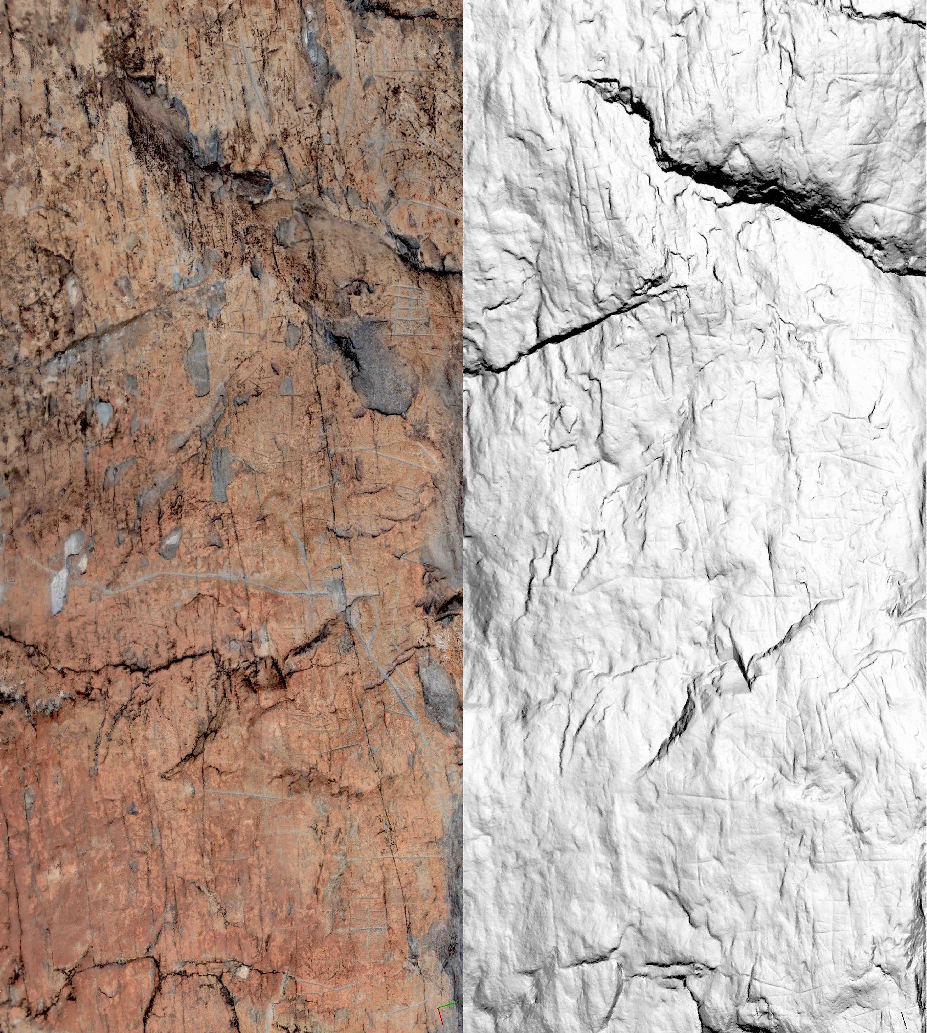 Piedra Se&ntilde;ora, panel 1: Modelo 3D de la superficie con grabados.