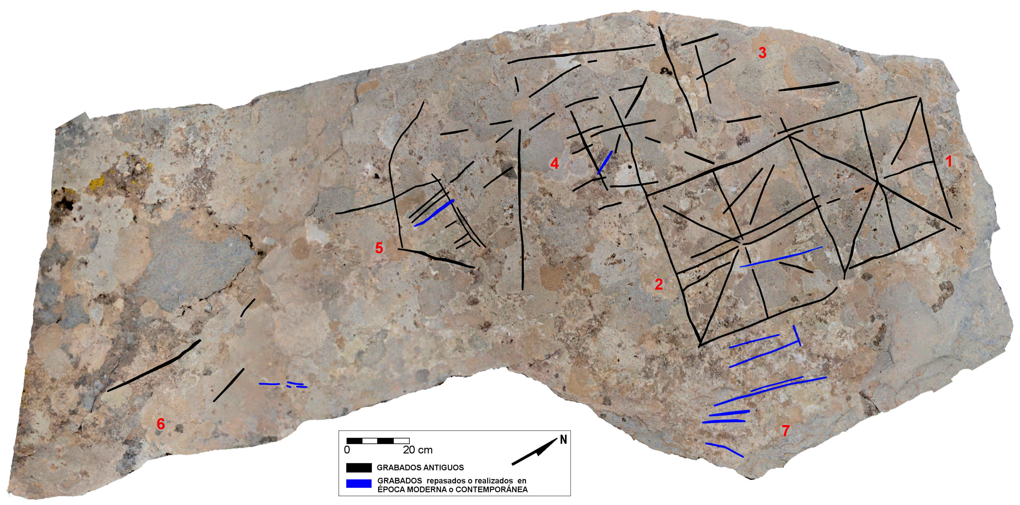 Roque de Jama-2, panel 6: ortofoto con calco.