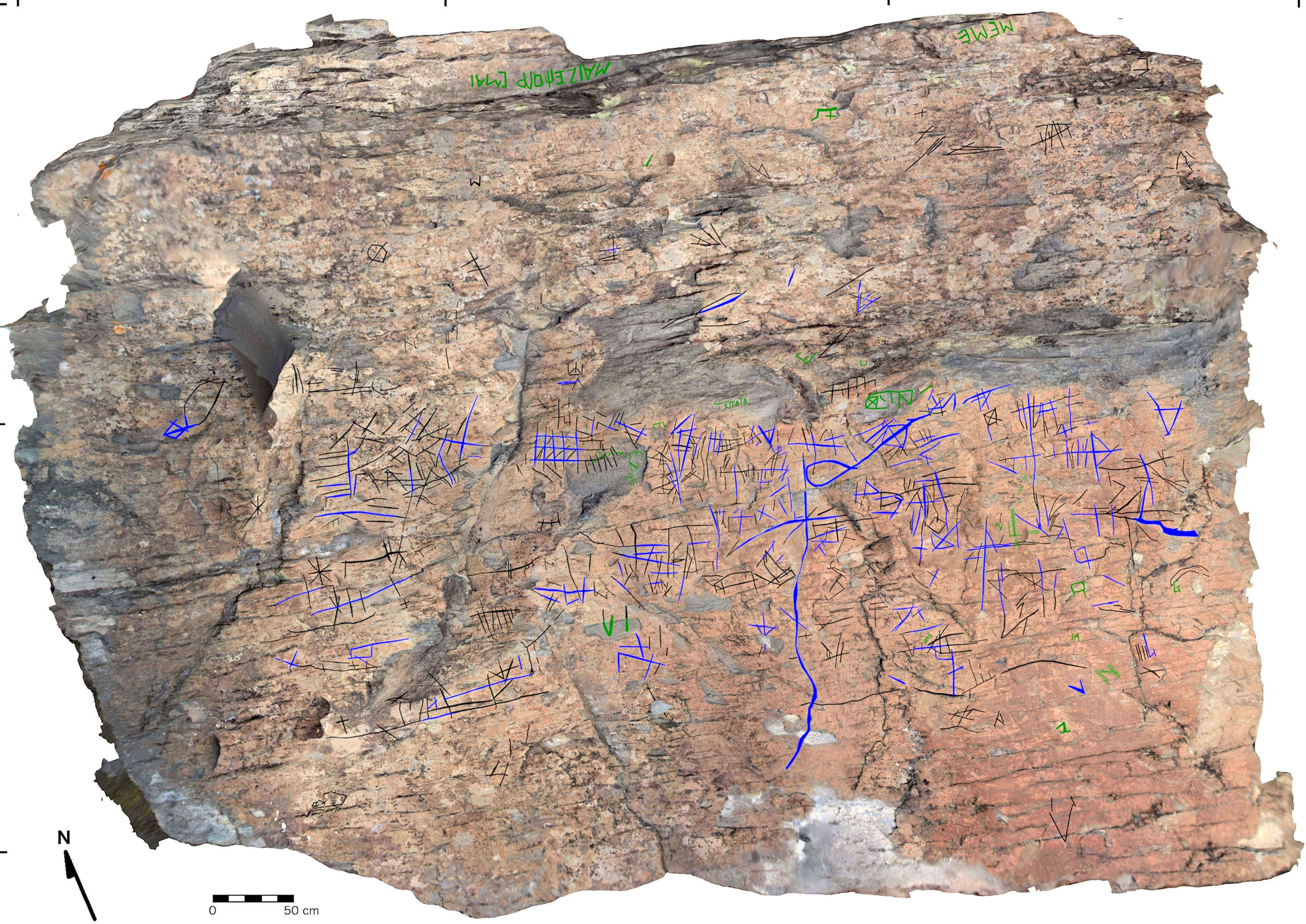 Piedra Se&ntilde;ora, panel 1: ortofoto con calco.