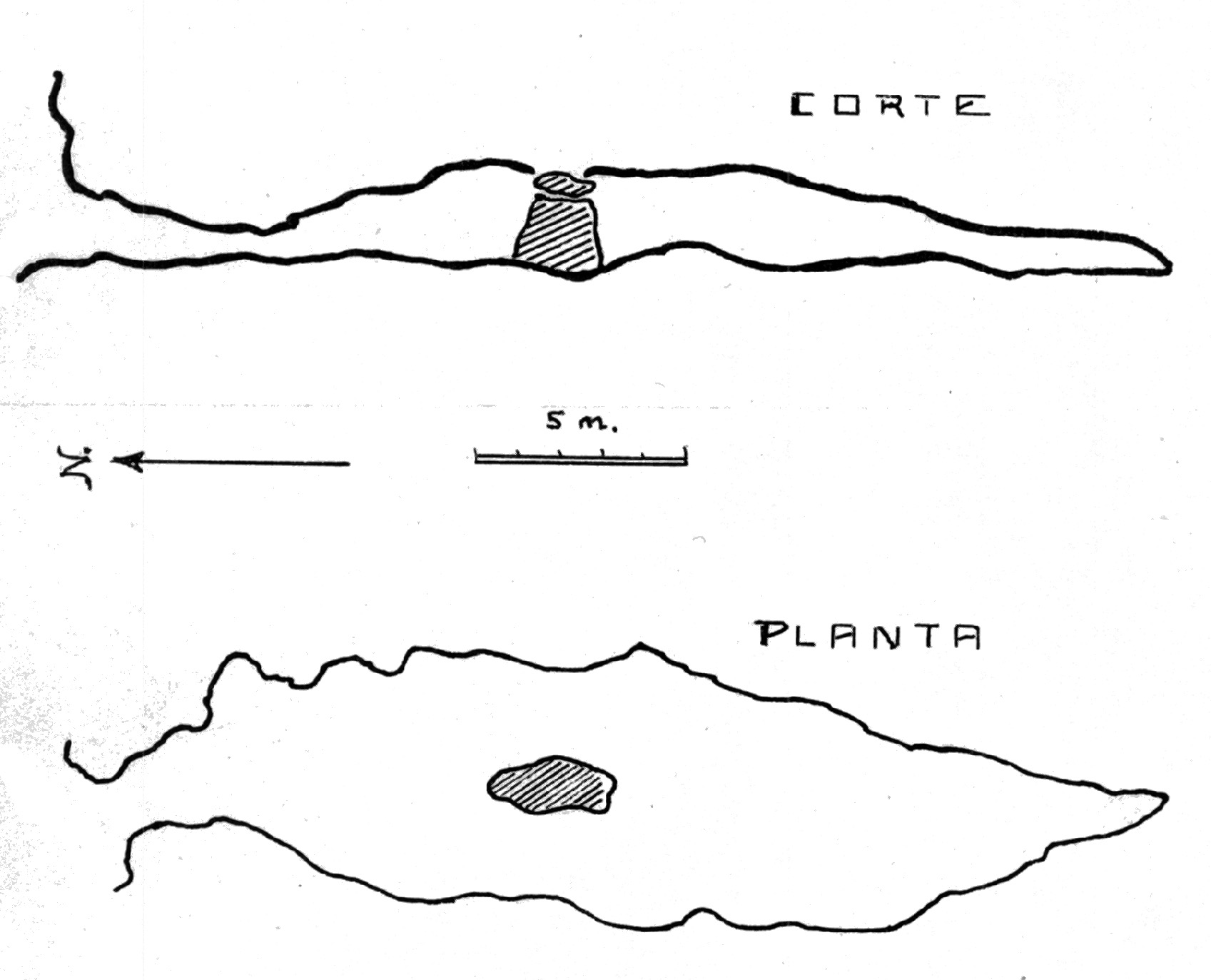 Planta de la cueva de La Palmita, Tejina (Diego Cuscoy, 2011, p. 560, fig. A4.19).
