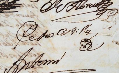 Firma del sargento Pedro del Castillo. APNSCT (fotograf&iacute;a del autor).