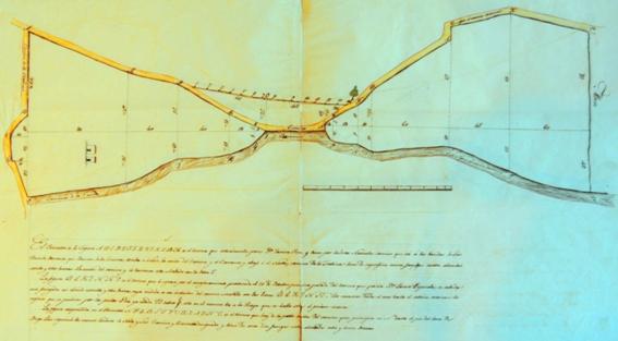 Mapa en parte acuarelado de una parcela localizada en Las Llanadas (Realejo Alto)