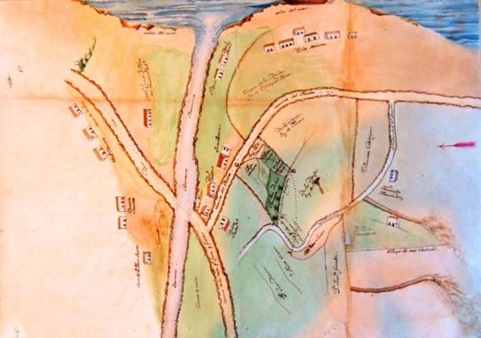 Acuarela adjunta al croquis de 1841 sobre terrenos litigiosos en Ba&ntilde;adero (Arucas)
