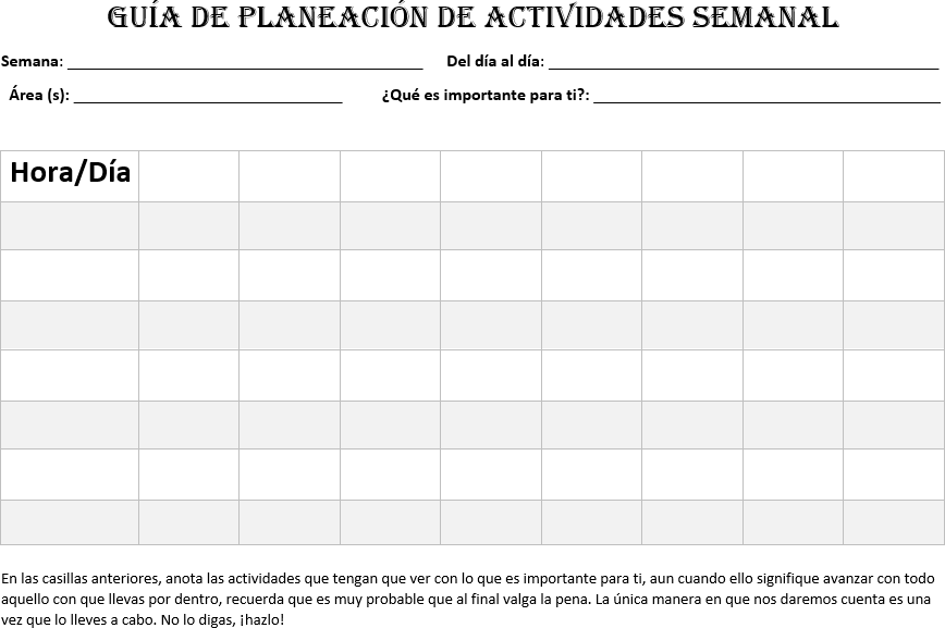 Gua de planeacin de actividades semanal.
