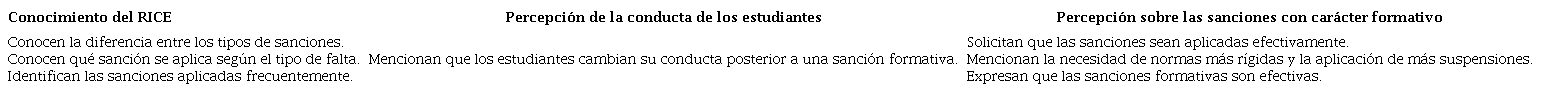 Percepci&oacute;n de los profesores jefes sobre el RICE y las sanciones formativas.