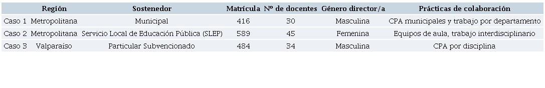 Características de casos de estudio.
