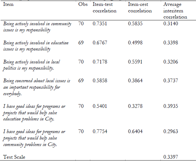Item Analysis for Wave 3 “Civic Commitment and Self Efficacy” Construct