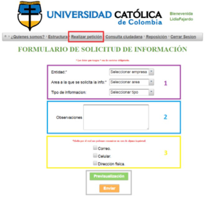 Interface de registrar petición implementada