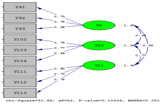 Fig. 5. Confimatory Factor Analysis (2nd order) of the endogenous latent variables in CS.