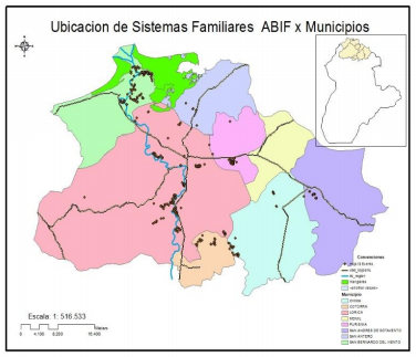 Figura 6: Sistemas Agroecológicos Biodiversos Familiares – ABIF -por municipio en el bajo Sinú. Fuente ASPROCIG (2013)80