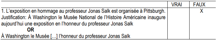 Table 6. Example of the right answer: