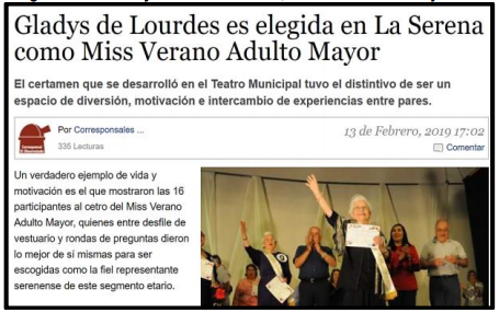 Imagen 5. Adulta mayor reina del verano, emulando las reinas juveniles