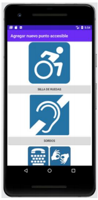 Figura 2. Selecci&oacute;n de tipo de discapacidad dentro del aplicativo.