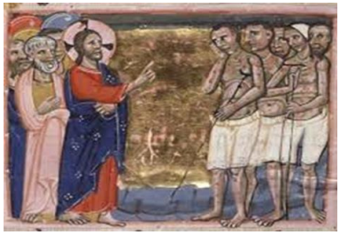 Figura: 1. Autor: An&oacute;nimo. T&iacute;tulo: La curaci&oacute;n de los leprosos. 1320-1330. Biblioteca Nacional Francesa de Paris. Ubicaci&oacute;n: http://fundacionio.org/art/pictures/march13.html