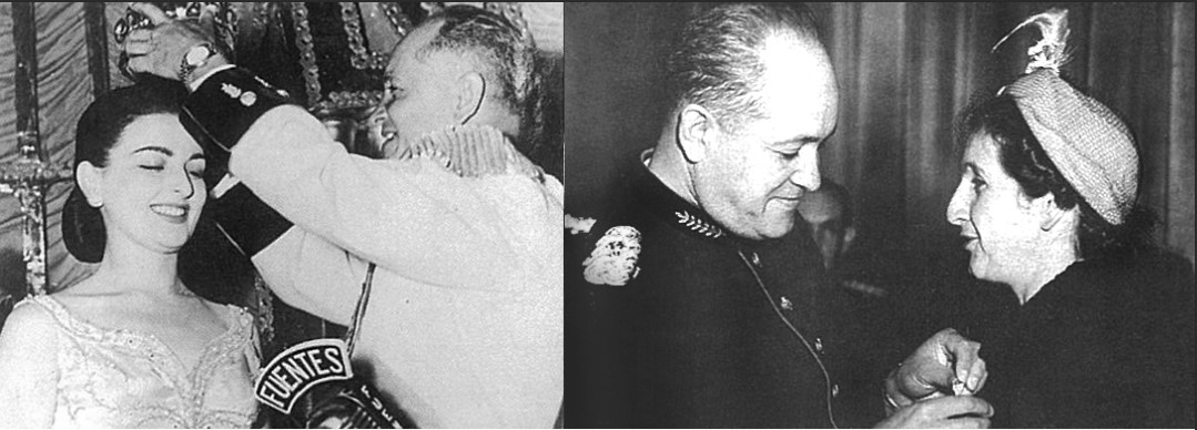 Fig 2. El General Gustavo Rojas Pinilla, entonces Presidente de la República, coloca la corona a Luz Marina Cruz, Señorita Colombia 1953-1954. 