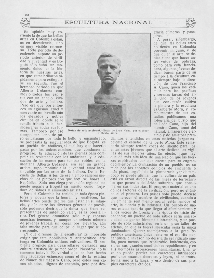 Primera página del artículo Escultura nacional. El gráfico, número 647, Bogotá junio 9, 1923. 