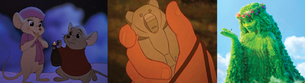 Figura 8. Disney (1990, 2003 y 2016). Ruptura de estereotipos romnticos. En (de izquierda a derecha) Los recatadores en Cangurolandia(Schumacher, 1990), Hermano oso (Williams, 2003) y Vaiana (Shurer, 2016)