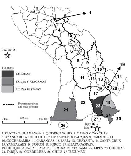 Lugar de origen de los forasteros en la intendencia de Salta (1785-1792)