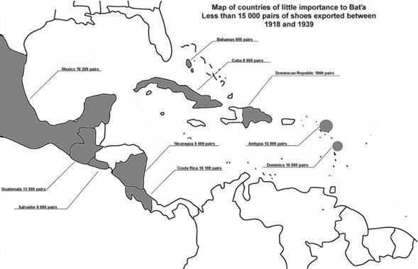 COUNTRIES OF LITTLE IMPORTANCE TO BAT&rsquo;A. LESS THAN 15 000 PAIRS OF SHOES
				EXPORTED BETWEEN 1918 AND 1939
