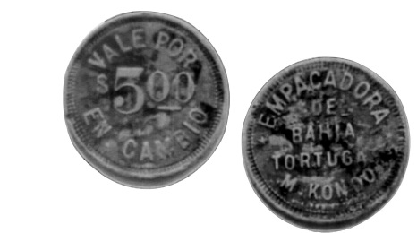 MONEDA DE LA EMPACADORA DE BAH&Iacute;A TORTUGAS CON LA INSCRIPCI&Oacute;N DE
							MASAHARU KONDO